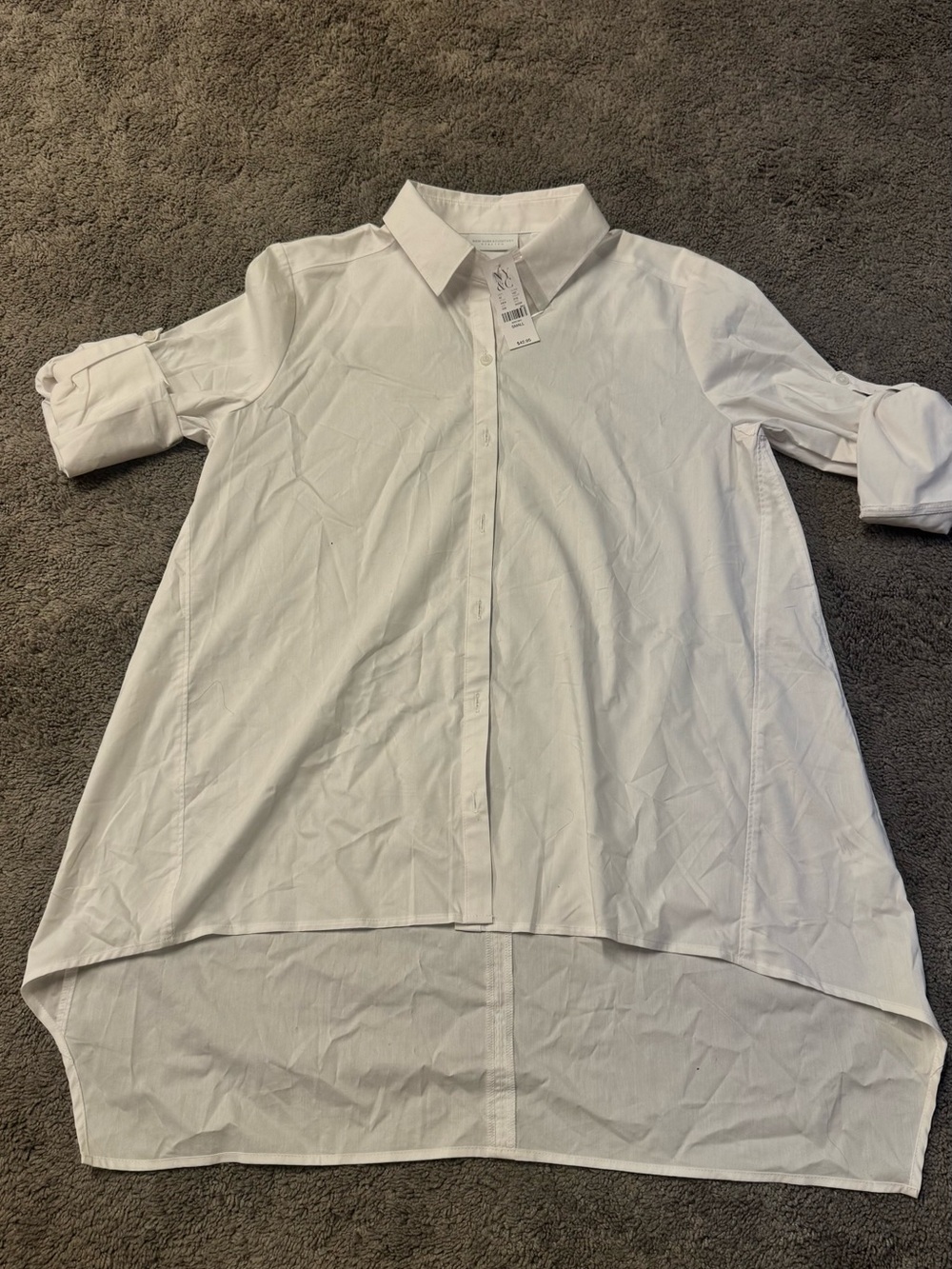 New York & Company White Longline Casual Button-Down Shirt